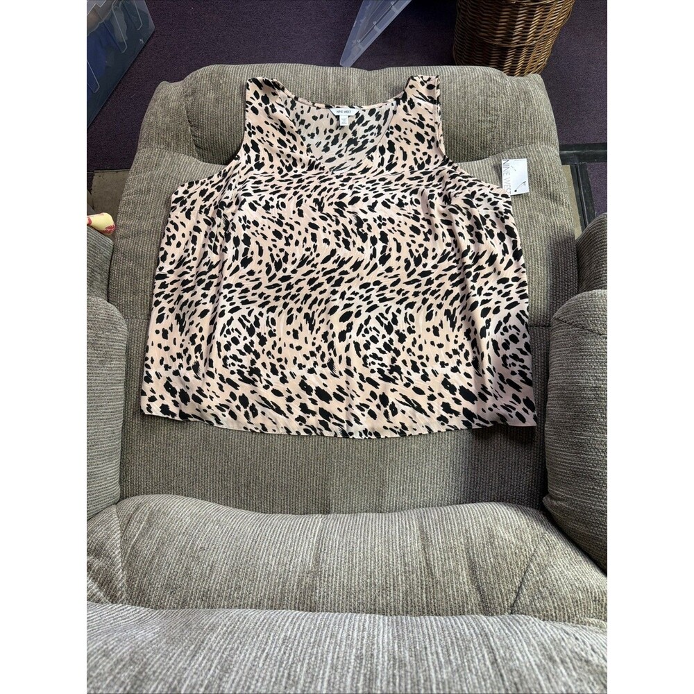 NINE WEST NWOT 2X blush Pink spotted leopard V-neck shell tank blouse super soft